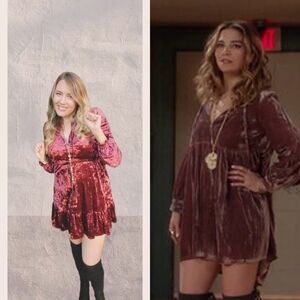 Aqua dress in a maroon faux velvet, size M